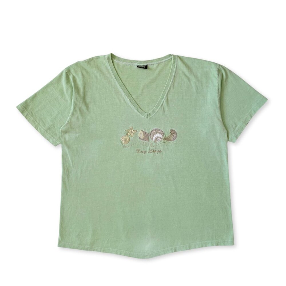 Vintage Key Largo Shell T-Shirt Coastal Grandma Cottagecore Beach Casual Green